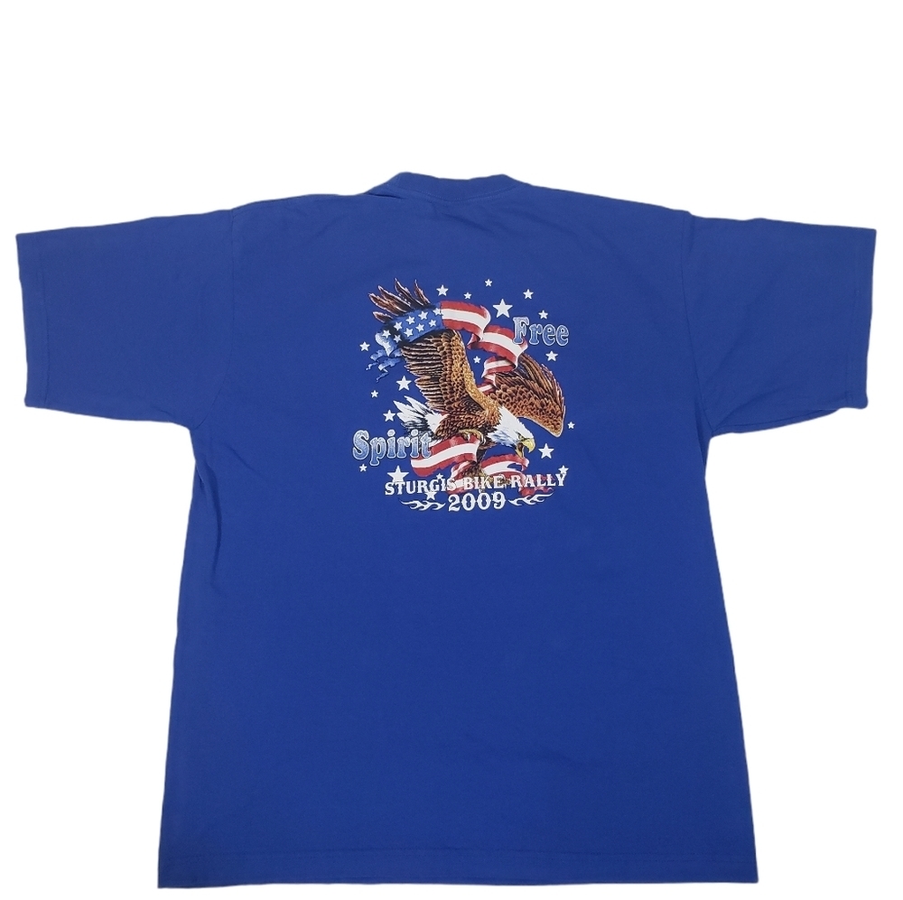 2009 Sturgis Motorcycle Rally T-Shirt Sz XL ? Blue American Flag Eagle Bike Week